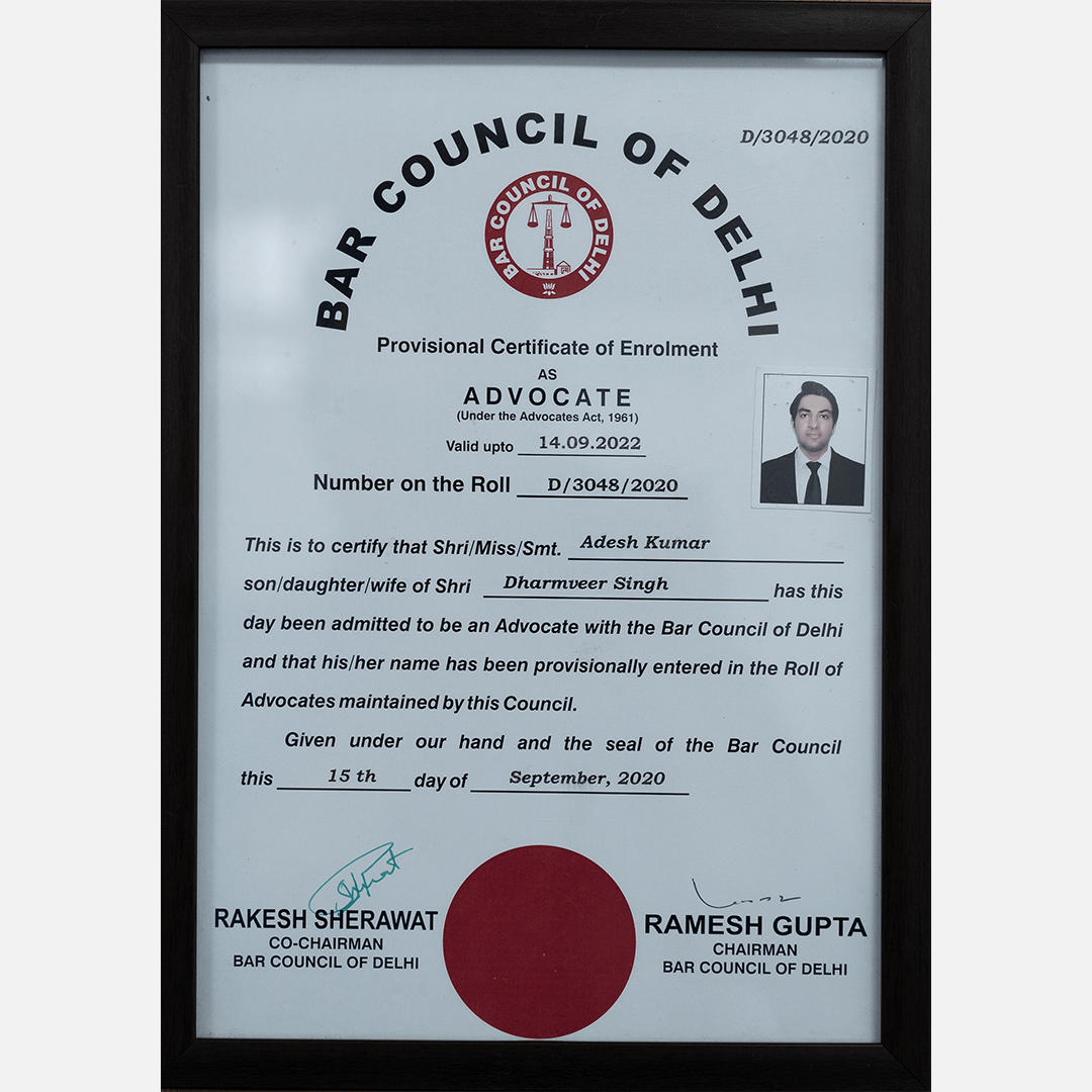 Certificate of Bar Council of Delhi
